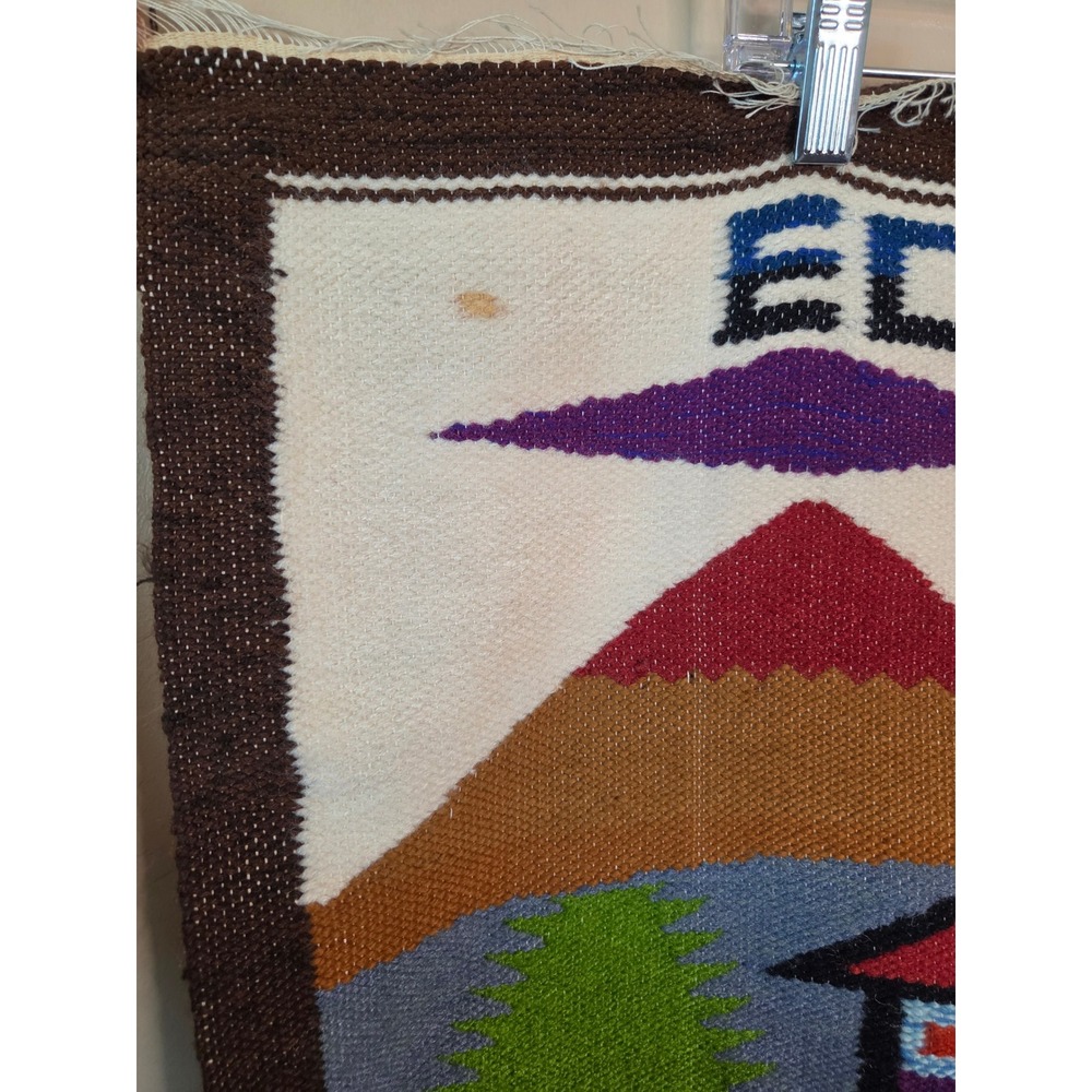 Vintage Handwoven Ecuador Wool Wall Hanging Folk Art Llama Mountain Textile - Picture 5 of 5